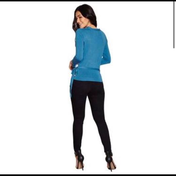 YUMI -Light blue tie-up floral wrap cardigan - Picture 7 of 7